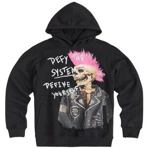 Reason Defy the System Punk Skeleton Hoodie Men’s Large Black Pink Mohawk